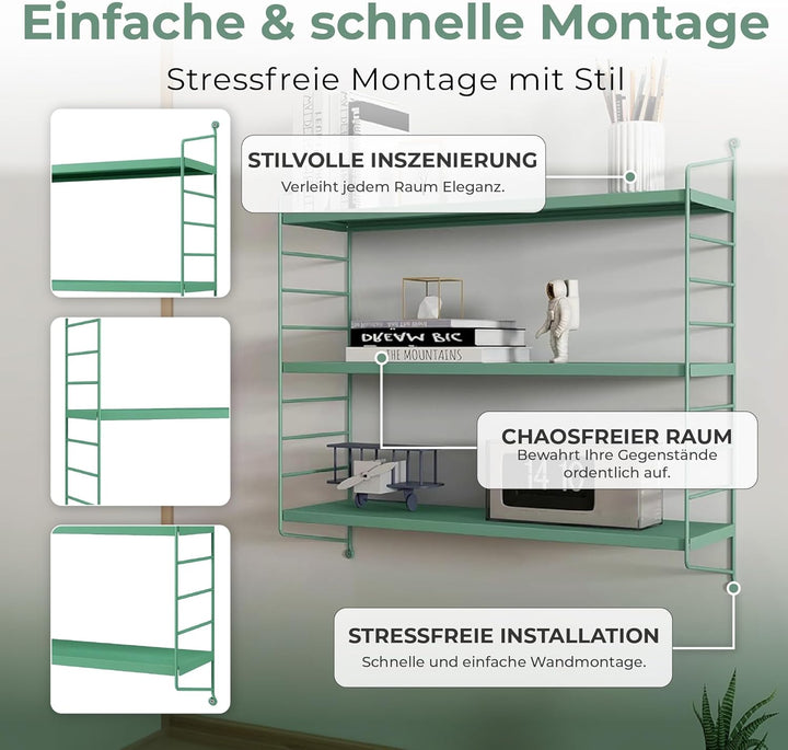 [en.casa] Modulares Wandregal Strängnäs Metallregal Pastellgrün Hängeregal mit 3 Regalböden Badregal