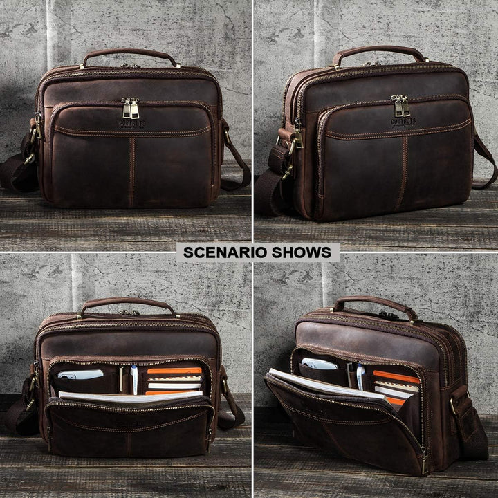 Contacts Echtes Leder Herren 9.7" Laptop Tab Messenger Bag Mini Crossbody Tasche Handtasche Kaffee