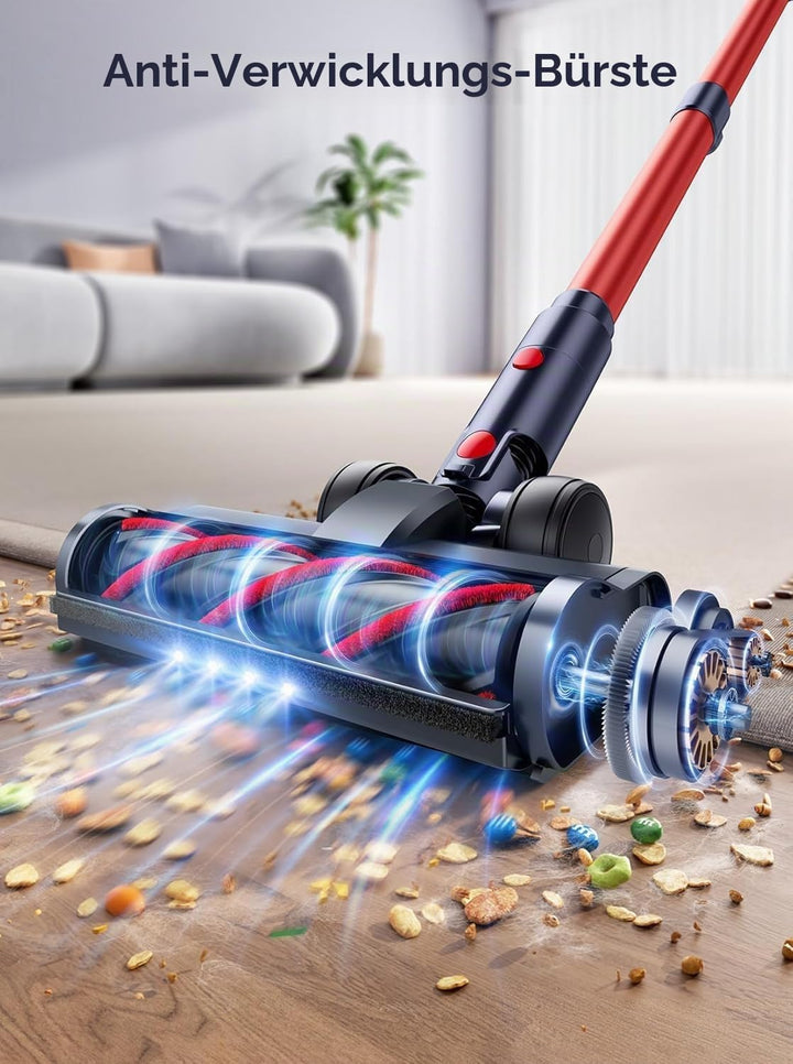 Akku Staubsauger Kabellos 600W 50KPa, Akkustaubsauger mit 65 Min Laufzeit, Selbststehender Stabstaub