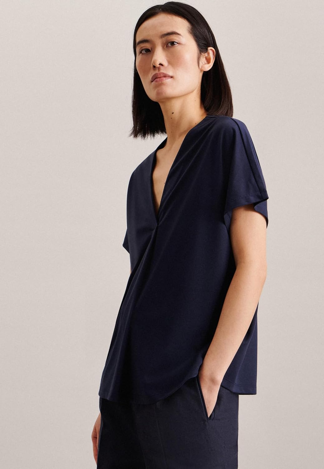 Seidensticker Damen Regular Fit Kurzarm Bluse Bluse 36 Dunkelblau, 36 Dunkelblau