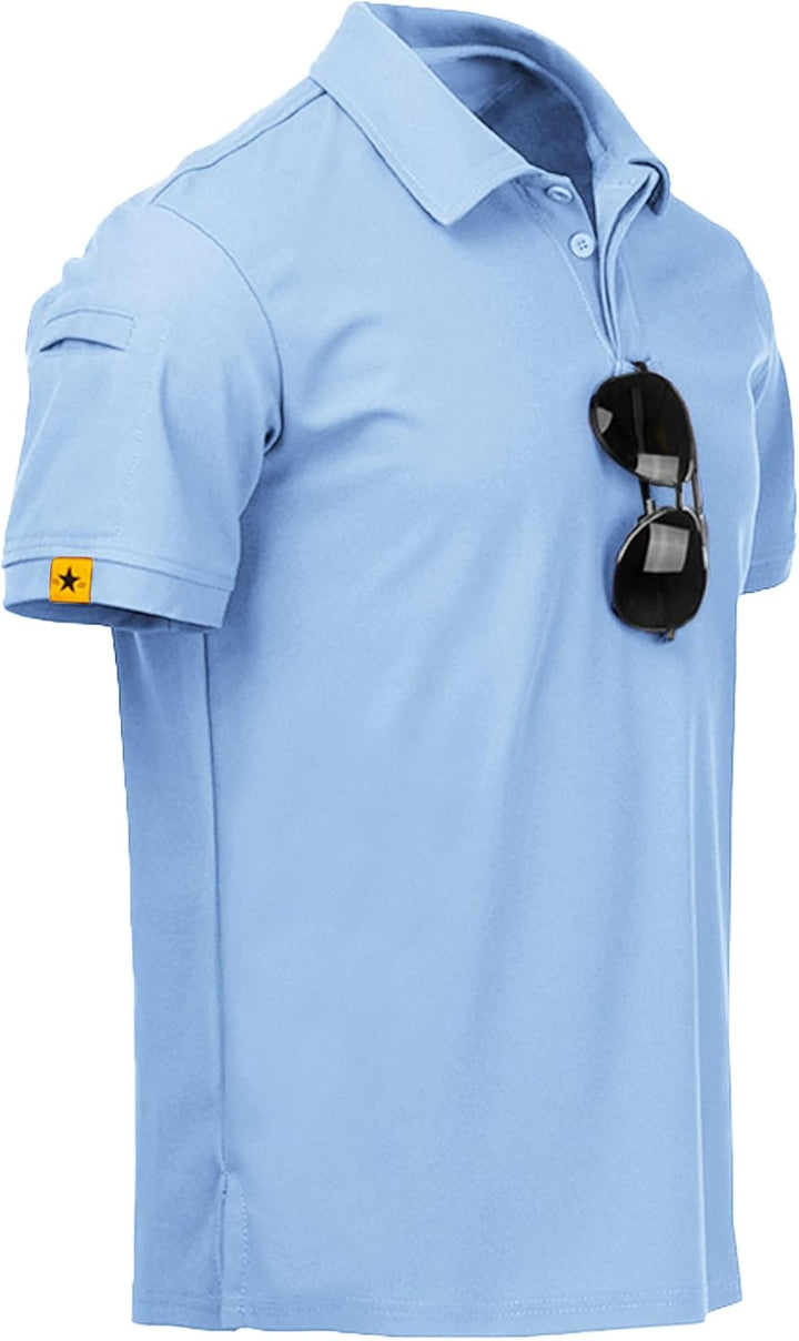 geeksport Poloshirt Herren Golf Kurzarm Freizeit Sport Polo Tennis Tshirts mit Brillenhalter Knopfle