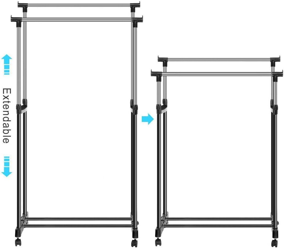 Kleiderständer auf Rollen Garderobenständer Kleiderwagen Höhenverstellbar 138cm
