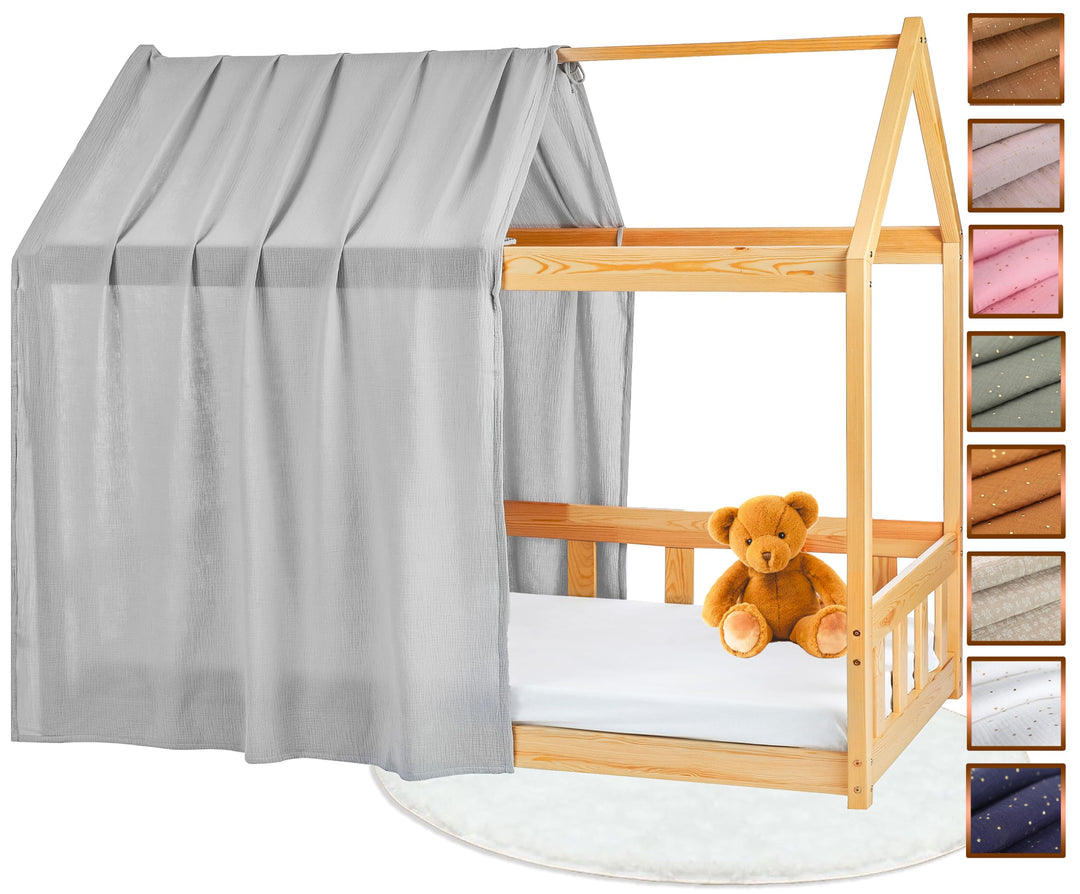 Hausbett Himmel - 100% Baumwolle - Betthimmel Hausbett aus Musselin - Bett Vorhang Kinderbett - Himm