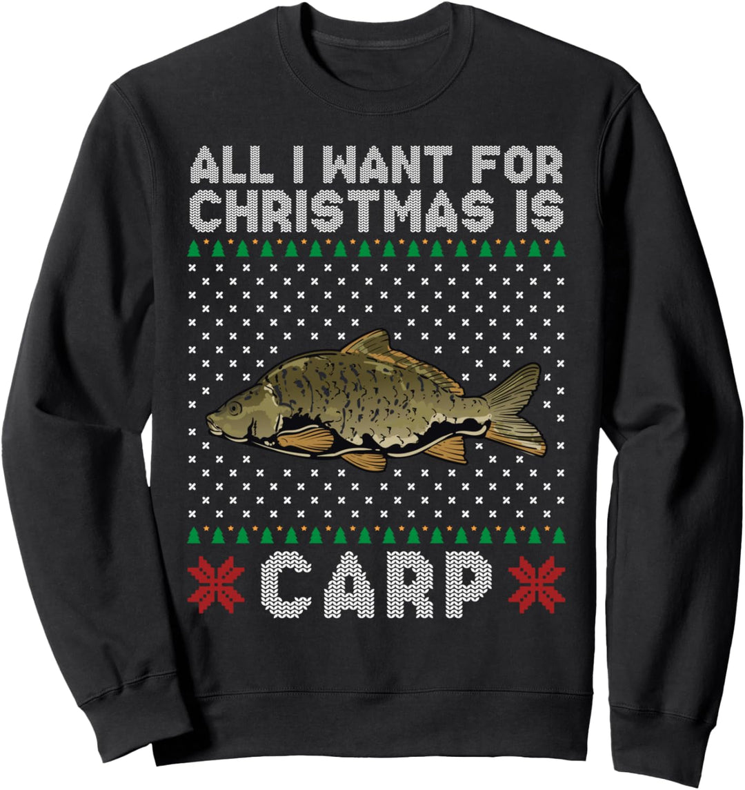 Hässlicher Weihnachtspullover mit Karpfen-Motiv – Fisherman Xmas Catch Sweatshirt