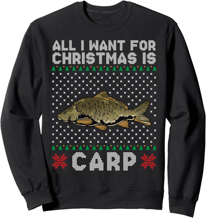 Hässlicher Weihnachtspullover mit Karpfen-Motiv – Fisherman Xmas Catch Sweatshirt
