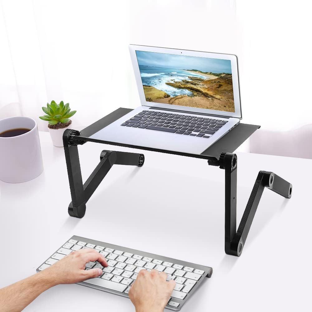 Laptoptisch für Bett, Verstellbarer Notebooktisch mit Abnehmbarer Mausablage, 360° Einstellbar, Falt