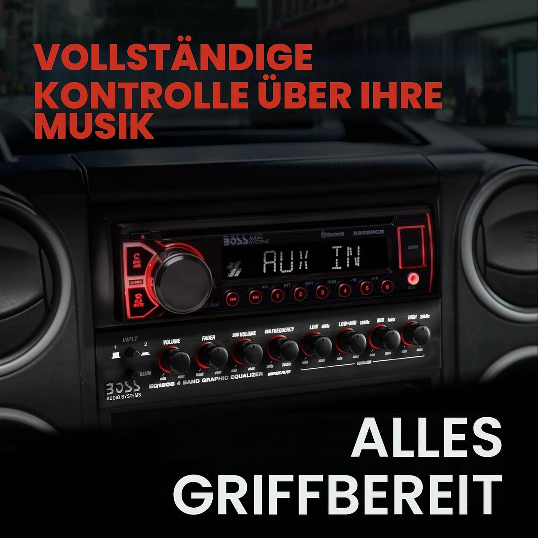 Boss Audio EQ1208 Verstärkter 4-Band-Equalizer mit Subwoofer-Steuerung 4-Band-Vorverstärker-EQ, 4-Ba