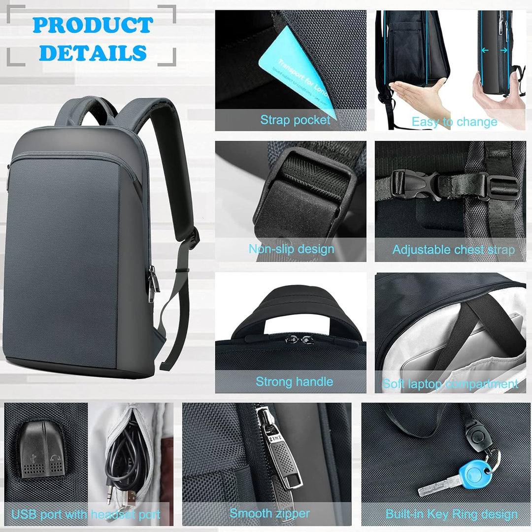 ZINZ Schlanker und Erweiterbarer 15" 15,6" 16" Laptop Rucksack, Diebstahlschutz, Business Reise Note