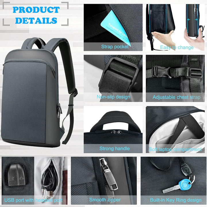 ZINZ Schlanker und Erweiterbarer 15" 15,6" 16" Laptop Rucksack, Diebstahlschutz, Business Reise Note