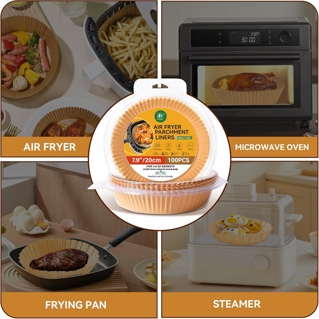 100 Stück Backpapier für Heissluftfritteuse, Rund 20cm BPA-Free Airfryer Backpapier Paper für Heissl