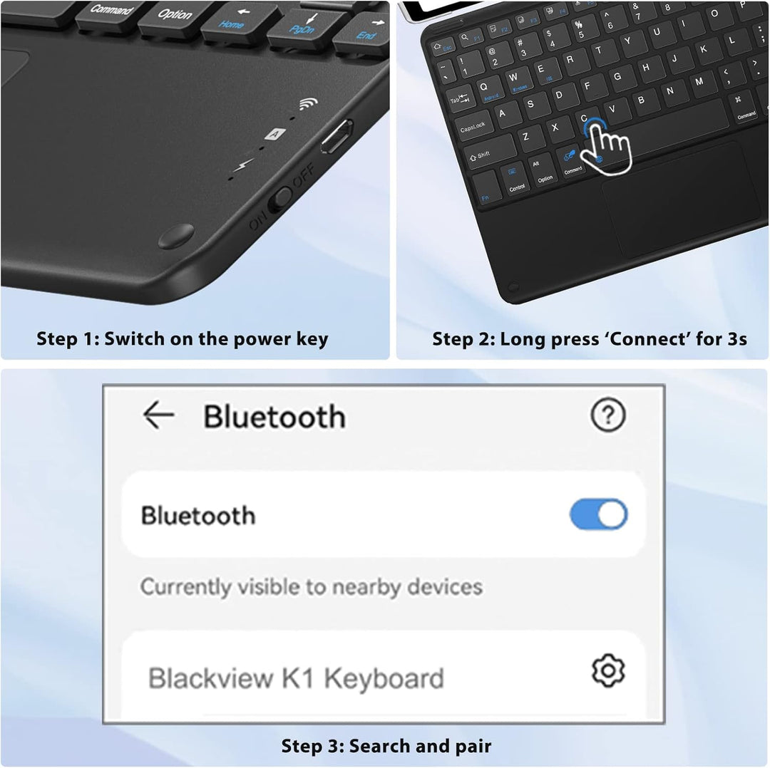 Blackview Universelle Bluetooth-Tastatur für Tablets, kabellose Tastatur, klare taktile Reaktion, en