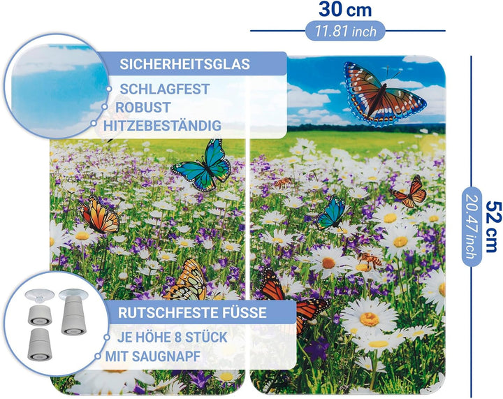 Maximex Herdabdeckplatte Universal Sommerwiese - 2er Set, Abdeckplatten für alle Herdarten, Gehärtet