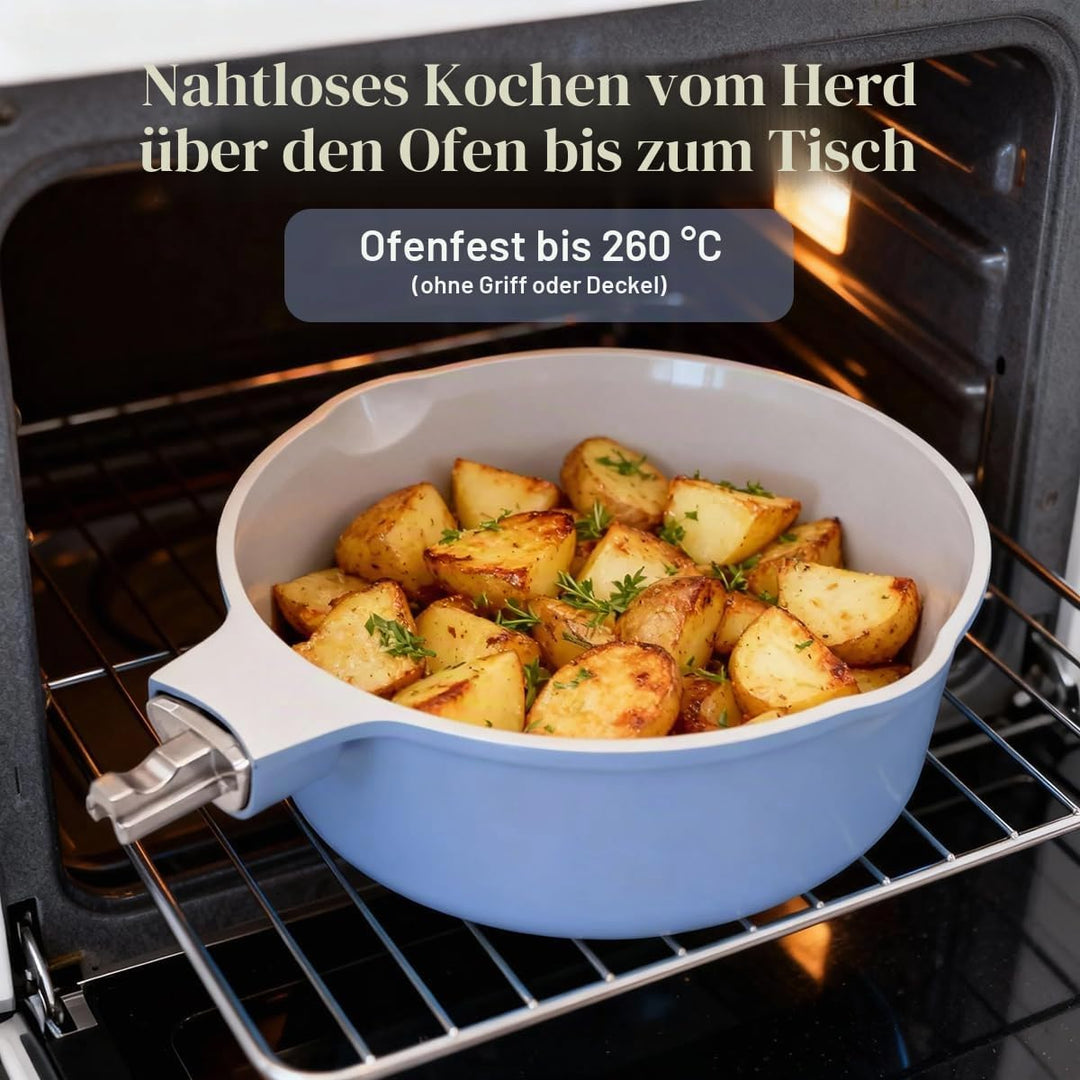 Keramik Stielkasserolle 20 cm mit Deckel, 2.5L Antihaft-Keramikbeschichtung Kasserolle mit Abnehmbar