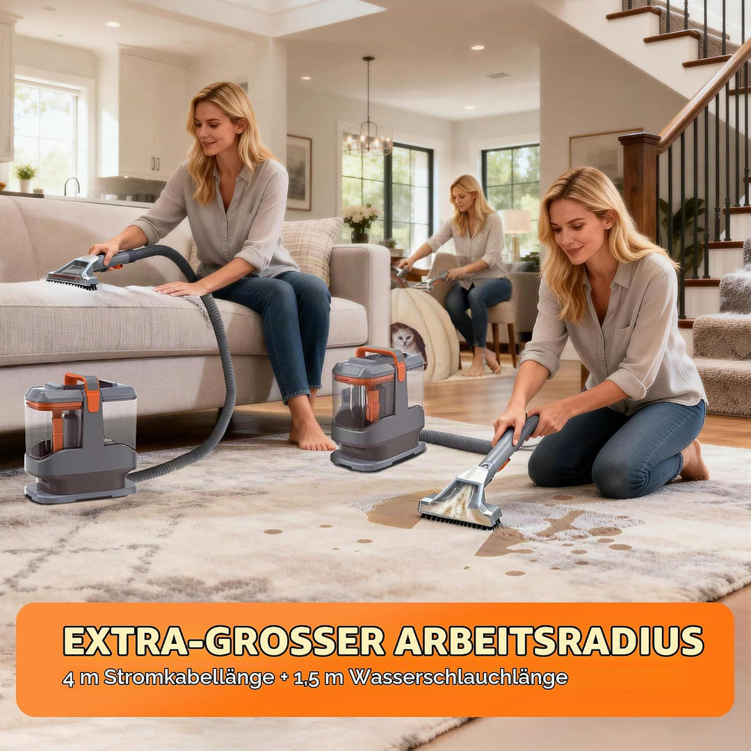 Polsterreiniger Gerät 450W 13kPa, Nasssauger Polsterreiniger für Sofa &amp; Auto, Waschsauger Teppichrei