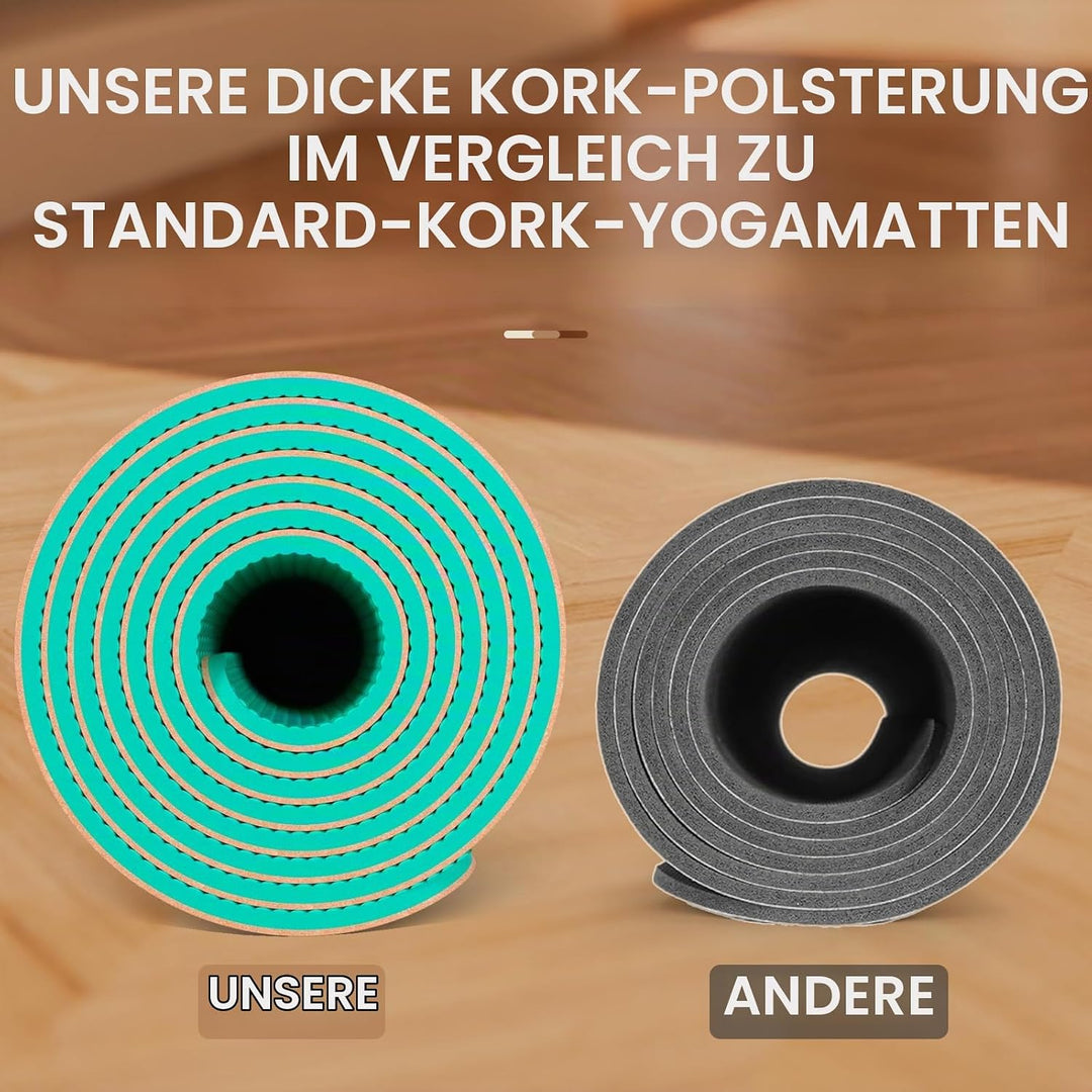 Yogamatte-Kork, Rutschfest, Einzigartiges Design, Extradick Natürlicher Kork, TPE Fitness-Trainingsm
