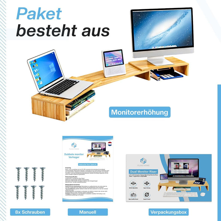 Fleau Home Monitorerhöhung – Laptopständer – Laptoperhöhung – Schreibtisch-Organizer – Bildschirmerh