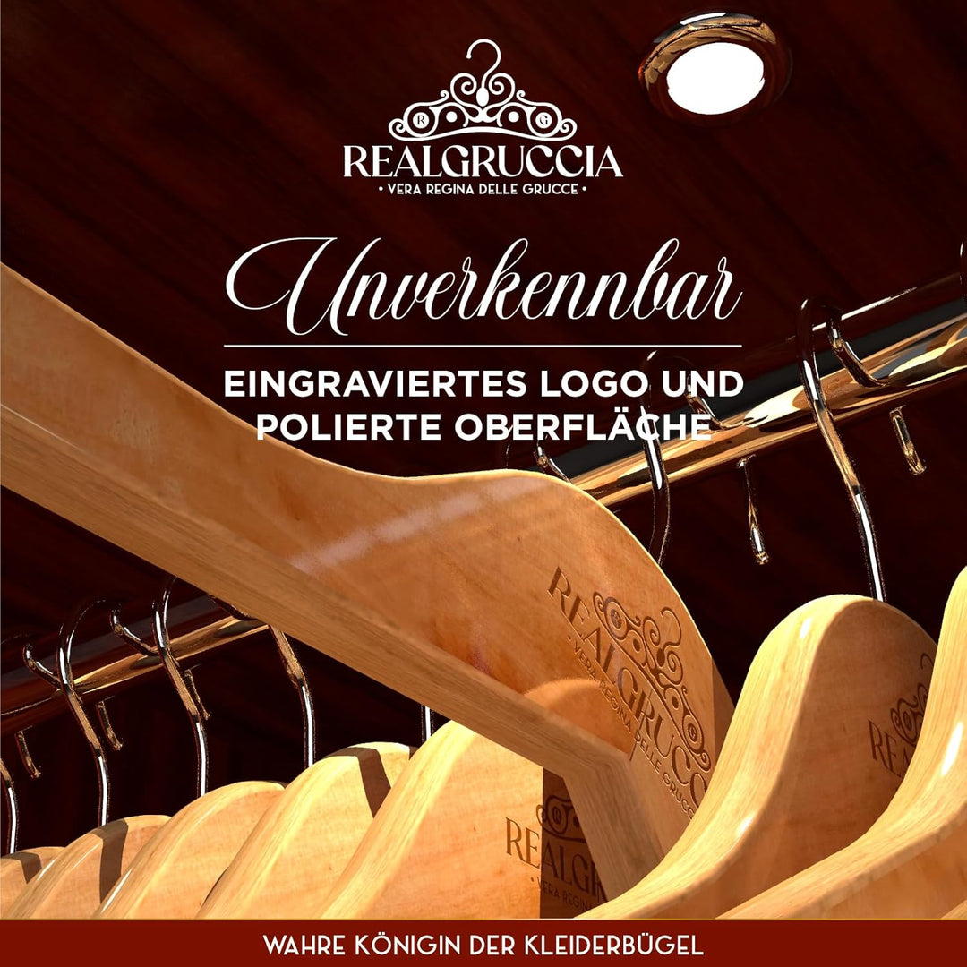 40 Kleiderbügel aus Holz Holzbügel RealGruccia Farbe Naturholz von Hosen Anzügen Hemden - mit Hosens
