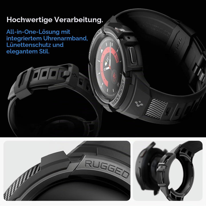 Spigen Rugged Armor Pro Armband mit Hülle Kompatibel mit Galaxy Watch 5 Pro 45mm (2022) - Schwarz, S