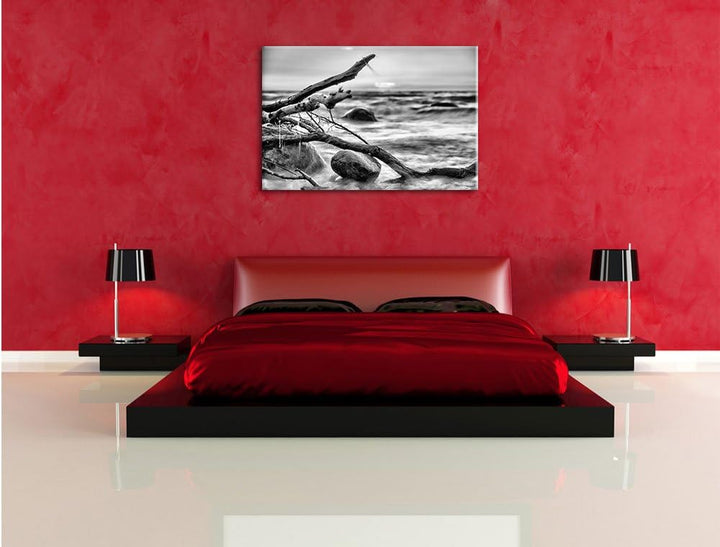 Pixxprint Ruhige See im Nebel / 100x70cm Leinwandbild bespannt auf Holzrahmen/Wandbild Kunstdruck De