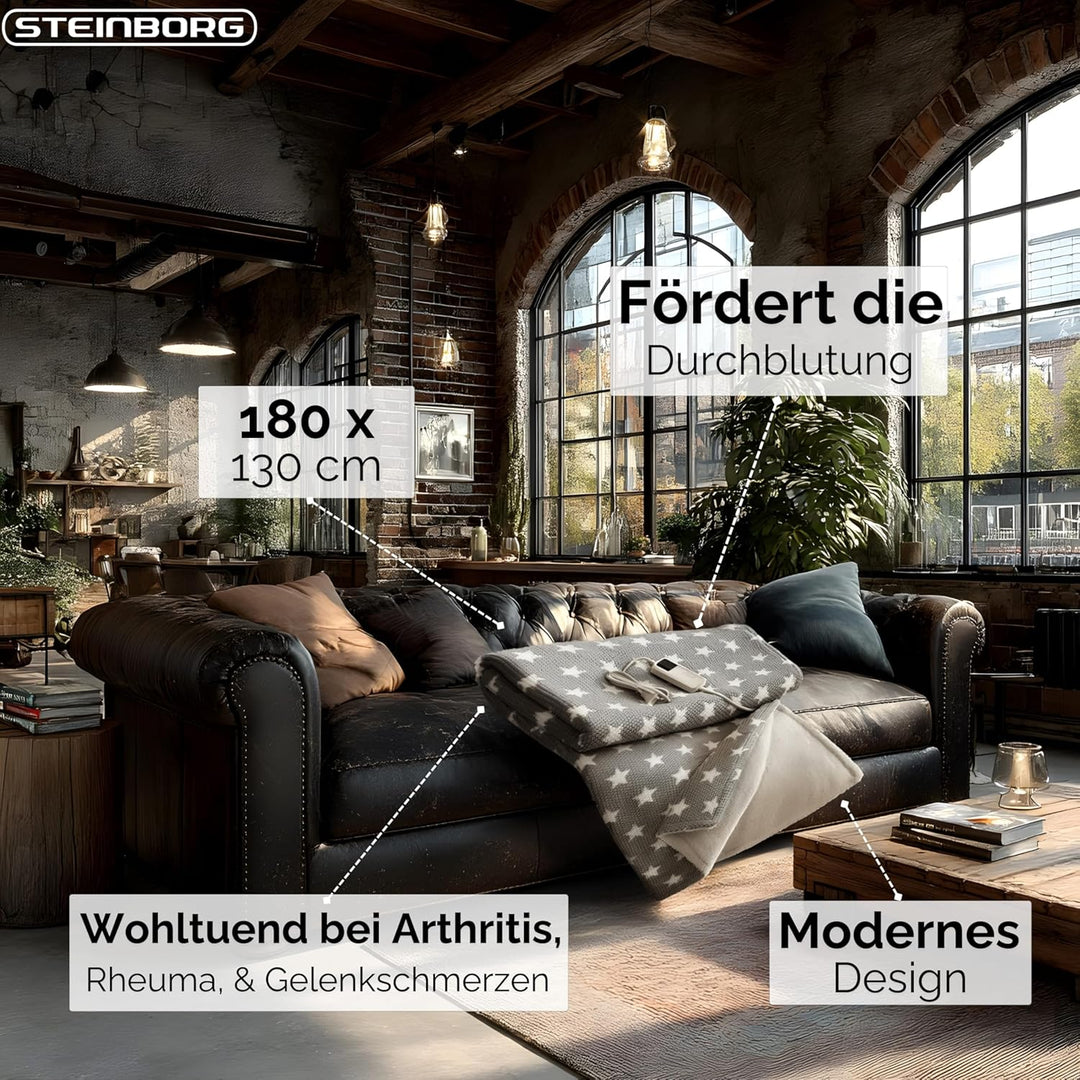 Steinborg® Heizdecke mit Abschaltautomatik 180x130cm Kuschelheizdecke elektrische Wärmedecke Kuschel