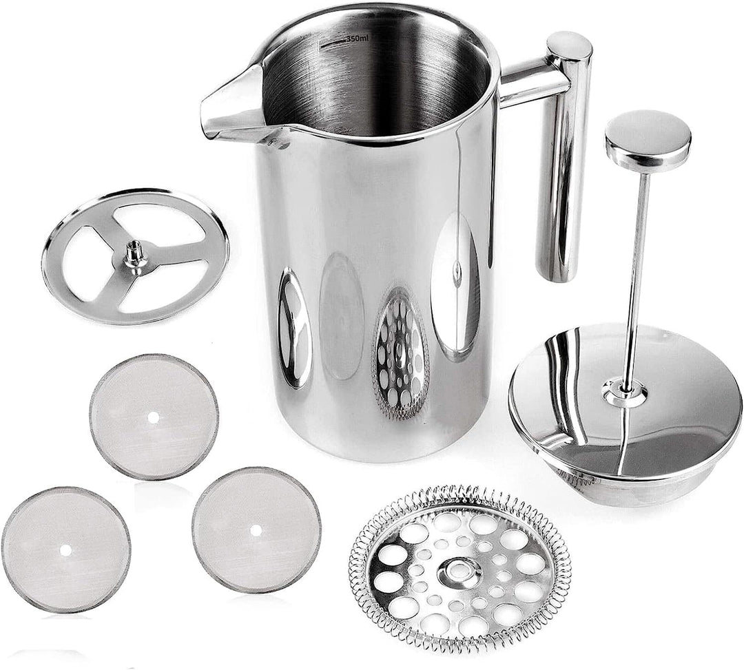MaxMiuly Kaffeebereiter French Press 0,35 Liter Klein Kaffeezubereiter Doppelwandige Edelstahl Franz
