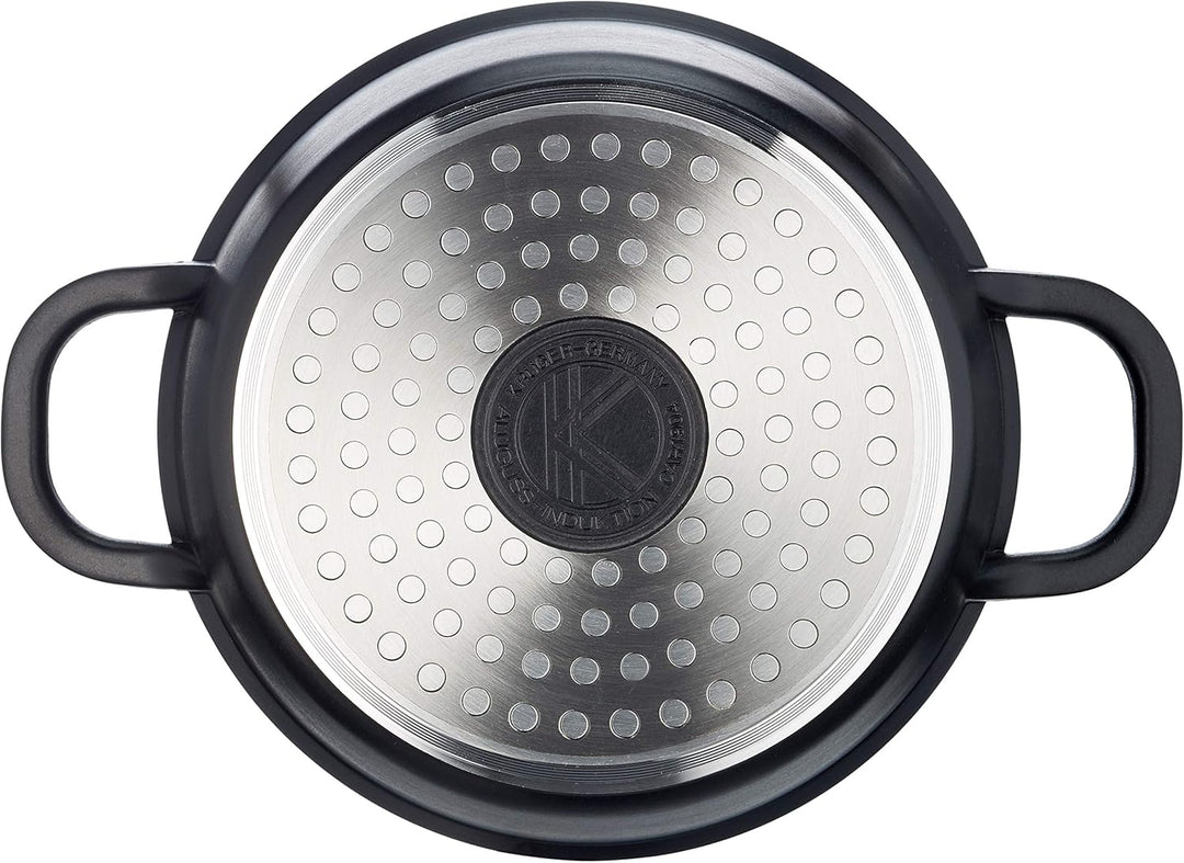 Karl Krüger 22016D Fleischtopf mit Glasdeckel Delta, Aluminium, Schwarz, 16 cm, 16 CM