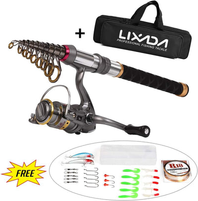 Lixada Telescopic Fishing Rod and Spool Combo Kit with 100 m Fishing Line Bait Hook Jig Head Fishing