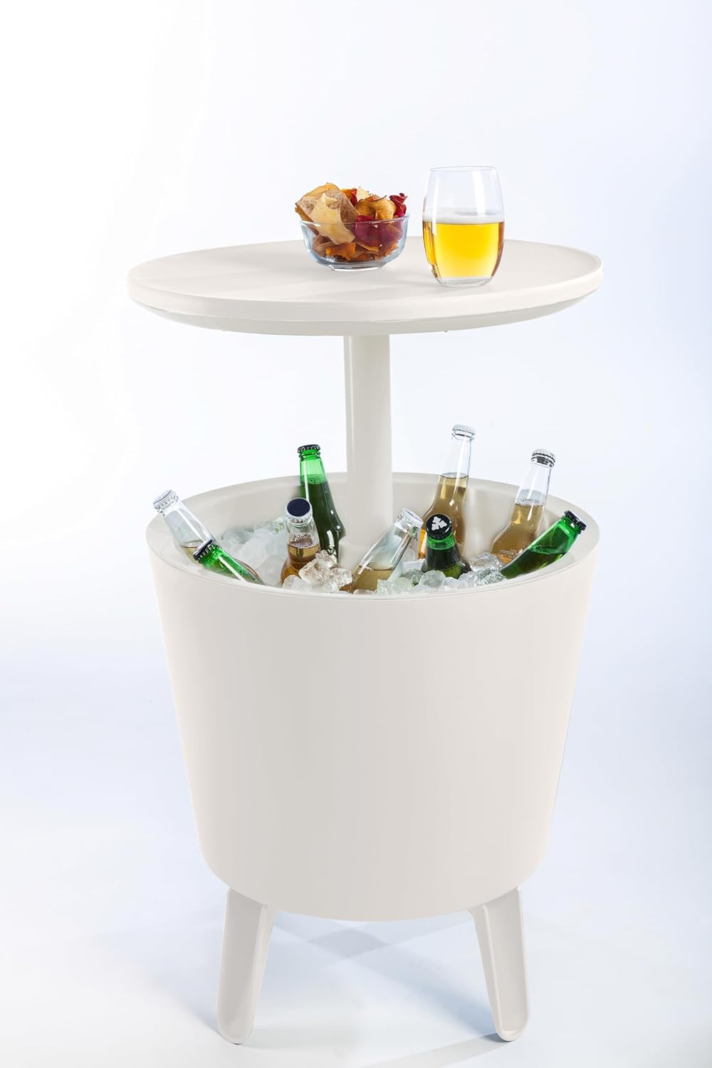 Keter CoolBar Partytisch weiss, inklusive Kühlfach, 49,5 x 49,5 x 57-84,5 cm, ausziehbar, wetterfest