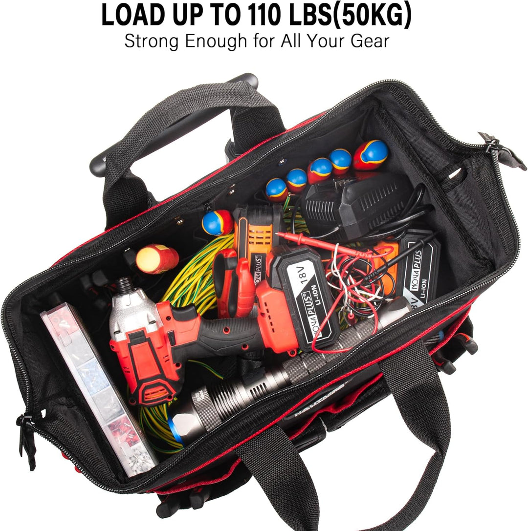 HAUTMEC Professionelle 18-Zoll (46cm) Rollwerkzeugtasche mit breiter Öffnung, Aufbewahrungstasche mi