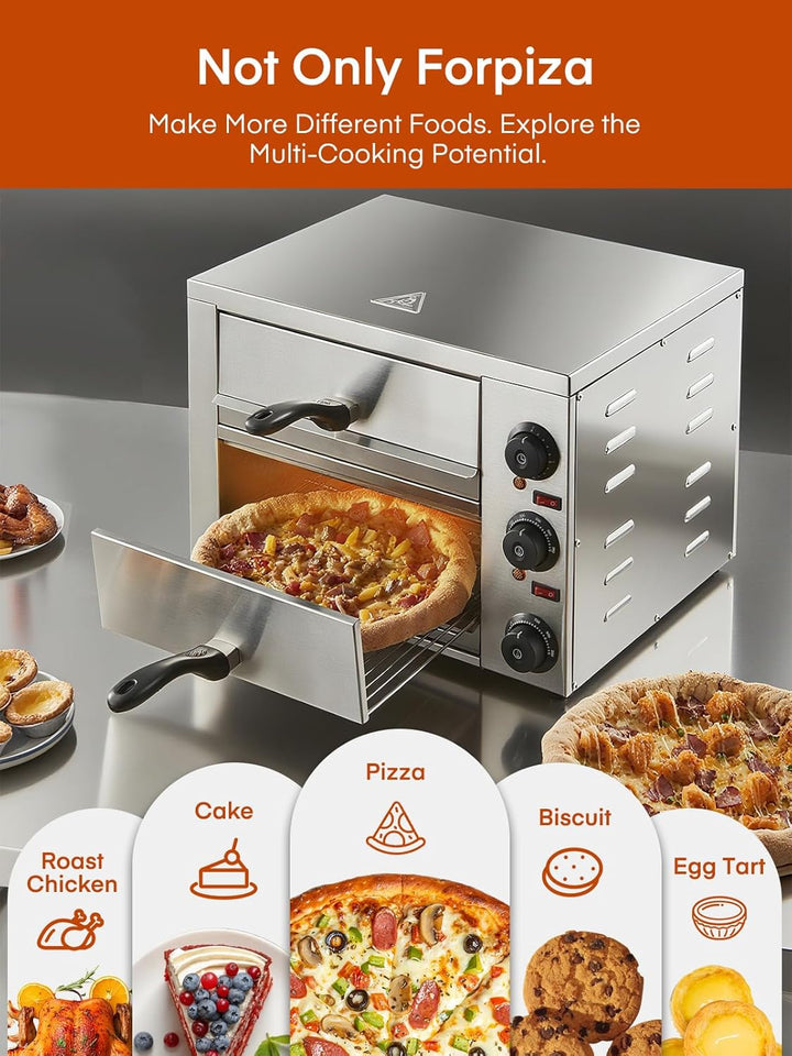 Professional Doppel Pizzaofen 3000W, 12 Zoll Kommerzieller Pizzabackofen Elektrisch Edelstahl mit 15