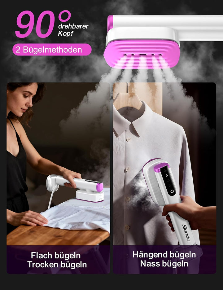 Sundu Dampfglätter, Steamer mit 2 Wassertanks (180 ml und 100 ml), 15S Schnelles Aufheizen, 24 g/min
