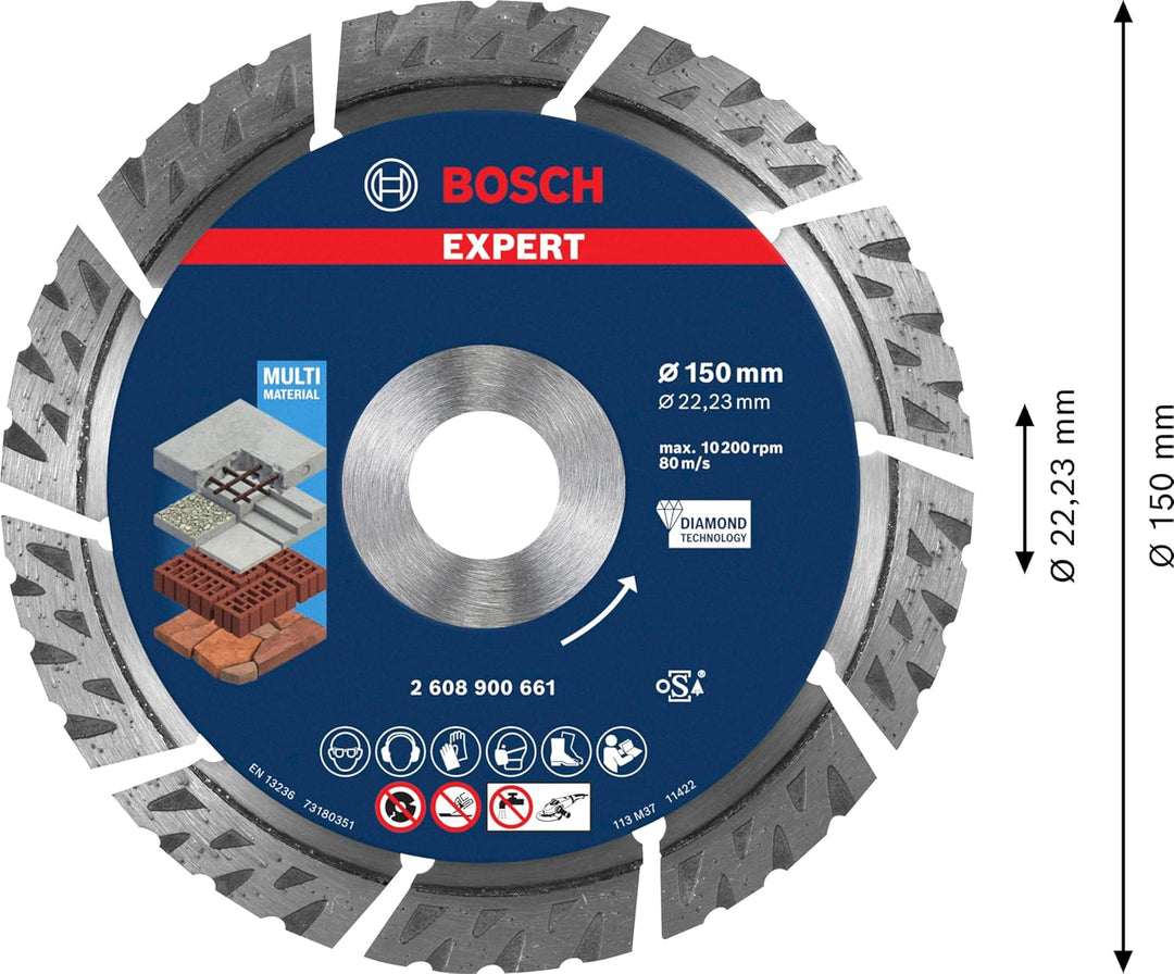 Bosch Professional 1x Expert MultiMaterial Diamanttrennscheiben (für Beton, Ø 150 mm, Zubehör Grosse