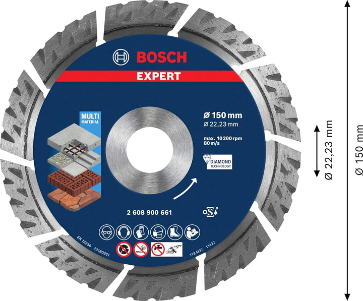 Bosch Professional 1x Expert MultiMaterial Diamanttrennscheiben (für Beton, Ø 150 mm, Zubehör Grosse