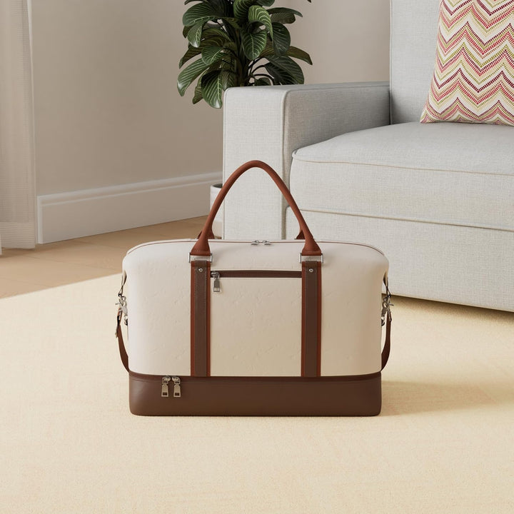 Reisetasche für die Nacht, Segeltuch, Leder, übergrosse Wochenendtasche, grosse Handgepäcktasche, Re