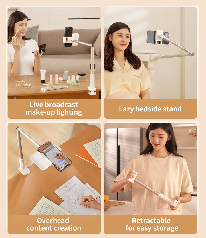 yAyusi Overhead Stativ Handy mit Ringlicht, LED Ringlicht mit Stativ Handy, Batteriebetriebenes Dimm