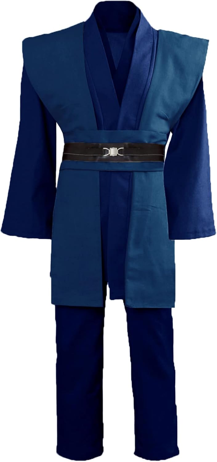 Herren-Tunika, Ritterkostüm, Kapuzenrobe, Uniform, Cosplay, Komplettes Halloweenkostüm-Set Blau M, B