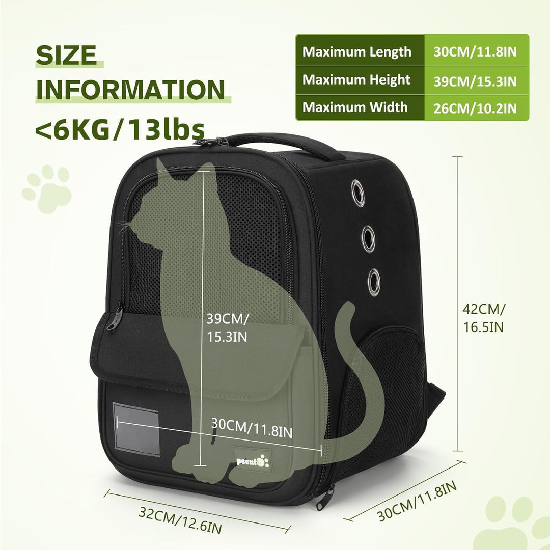 pecute Haustier Rucksack 6kg, Tragbare und Faltbare Katzentasche, Atmungsaktive und Leichte Hundetas