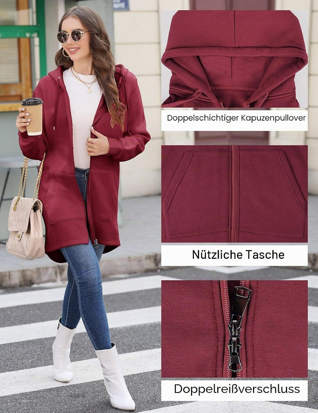 CMTOP Damen Sweatjacke Hoodie Kapuzenpullover mit Zipper Sweatshirt Jacke Langarm Pullover Kapuzenpu