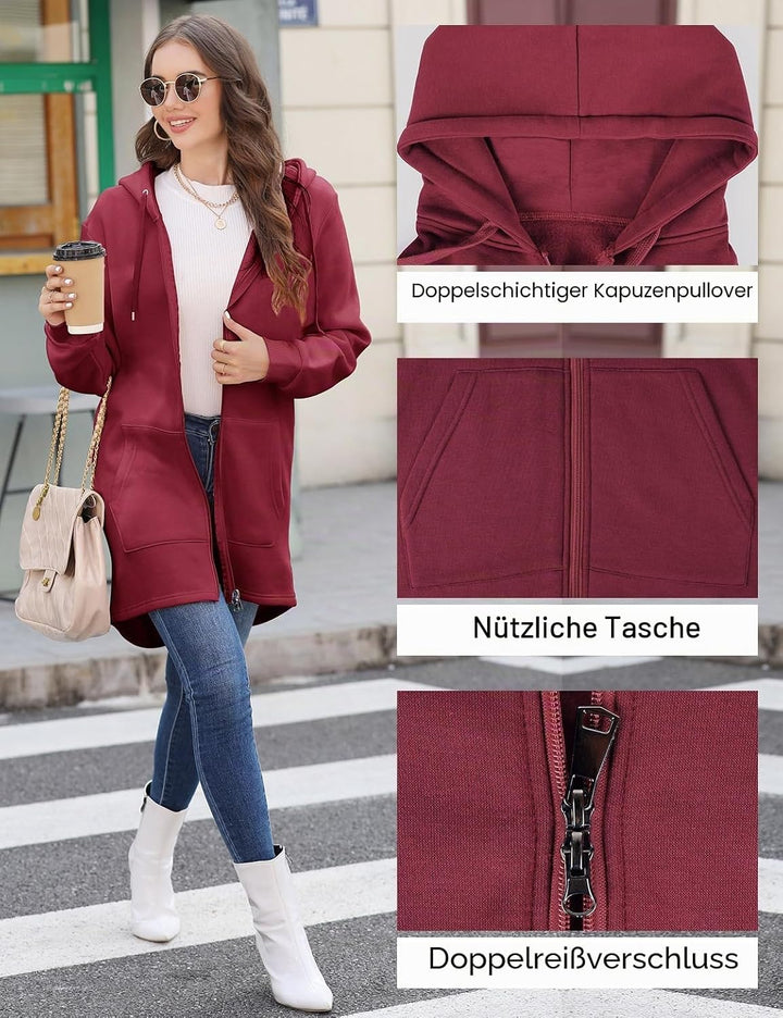 CMTOP Damen Sweatjacke Hoodie Kapuzenpullover mit Zipper Sweatshirt Jacke Langarm Pullover Kapuzenpu