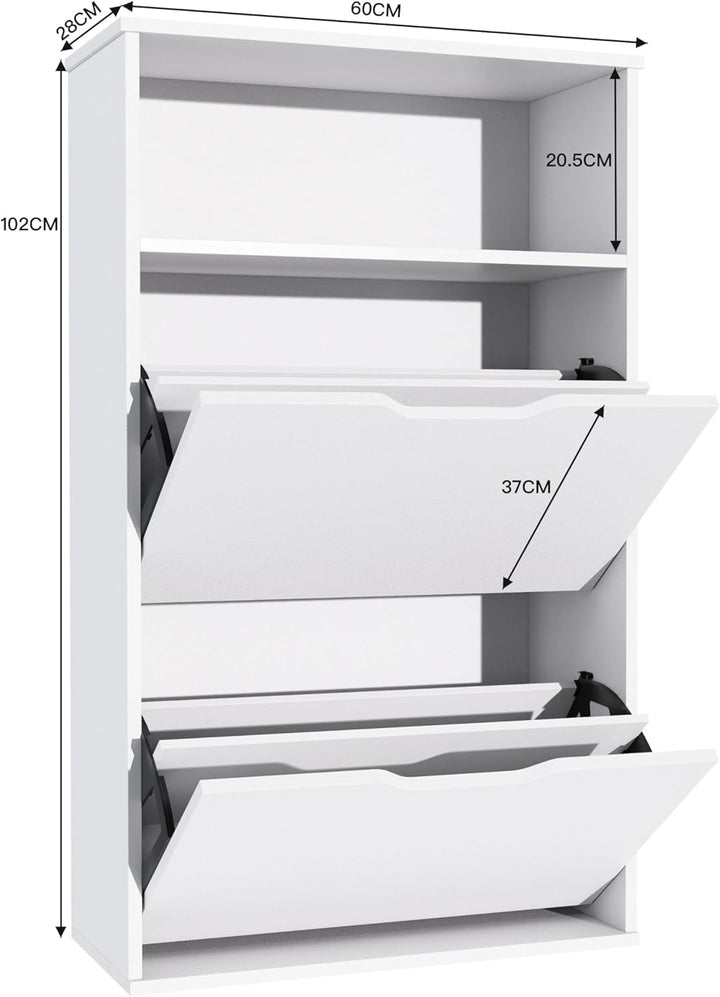 Garvis Doppellagig Schuhschrank 2 Klappen + Ablage – Hohe Kapazität (12 Paar) – Schmal 60x102x28 cm