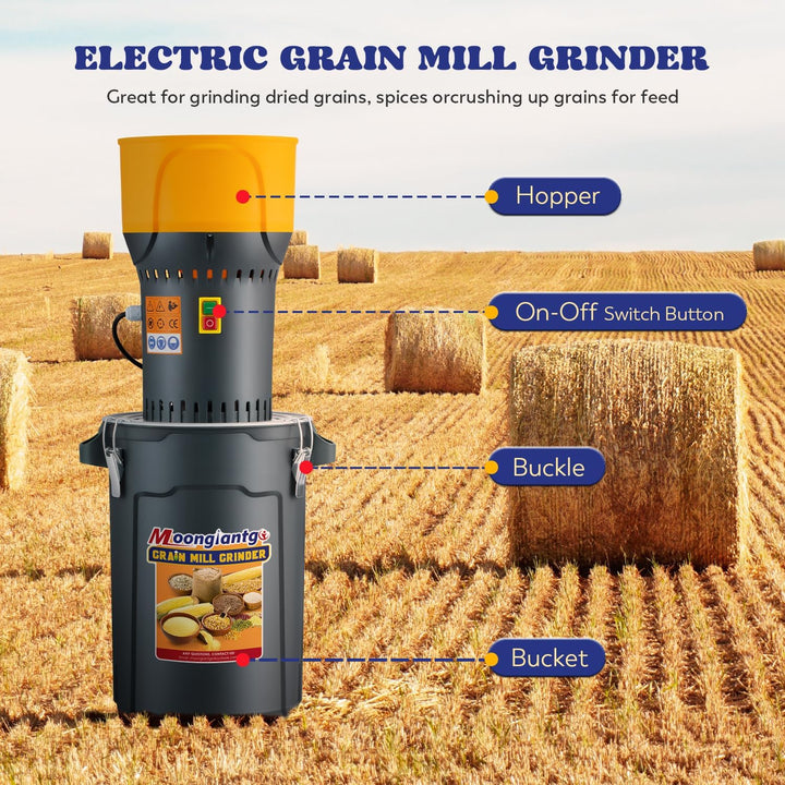 Moongiantgo Getreidemühle Elektrisch 1300W Kornmühle Gewürzmühle Elektrisch, Abnehmbarer 25L Eimer u