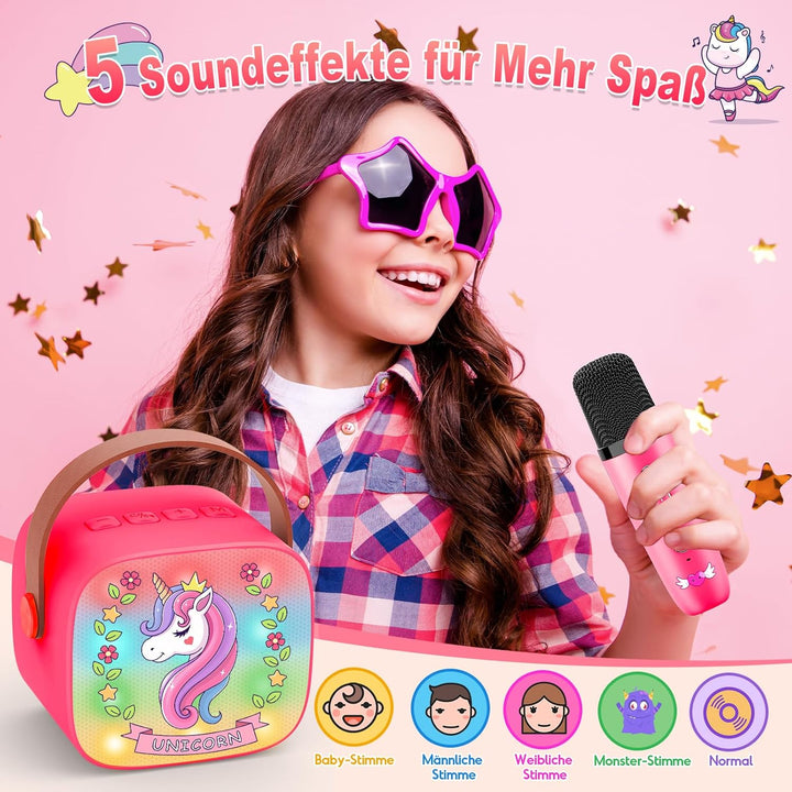 Dislocati Mädchen Geschenke 3-12 Jahre, Karaoke Maschine mit 2 Kinder Mikrofon Bluetooth Mädchen Spi