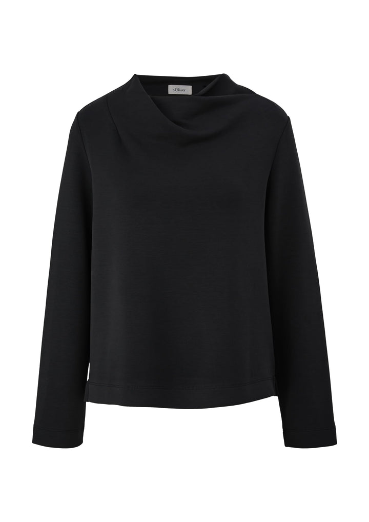s.Oliver BLACK LABEL Damen Sweatshirt mit Wasserfall Kragen 36 Schwarz, 36 Schwarz