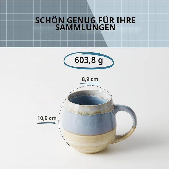 LIFVER - 2 x 620 ml - Kaffeetassen Set/Becher - Moderne Keramik Tasse - Kaffeetasse gross - Kiln Gla
