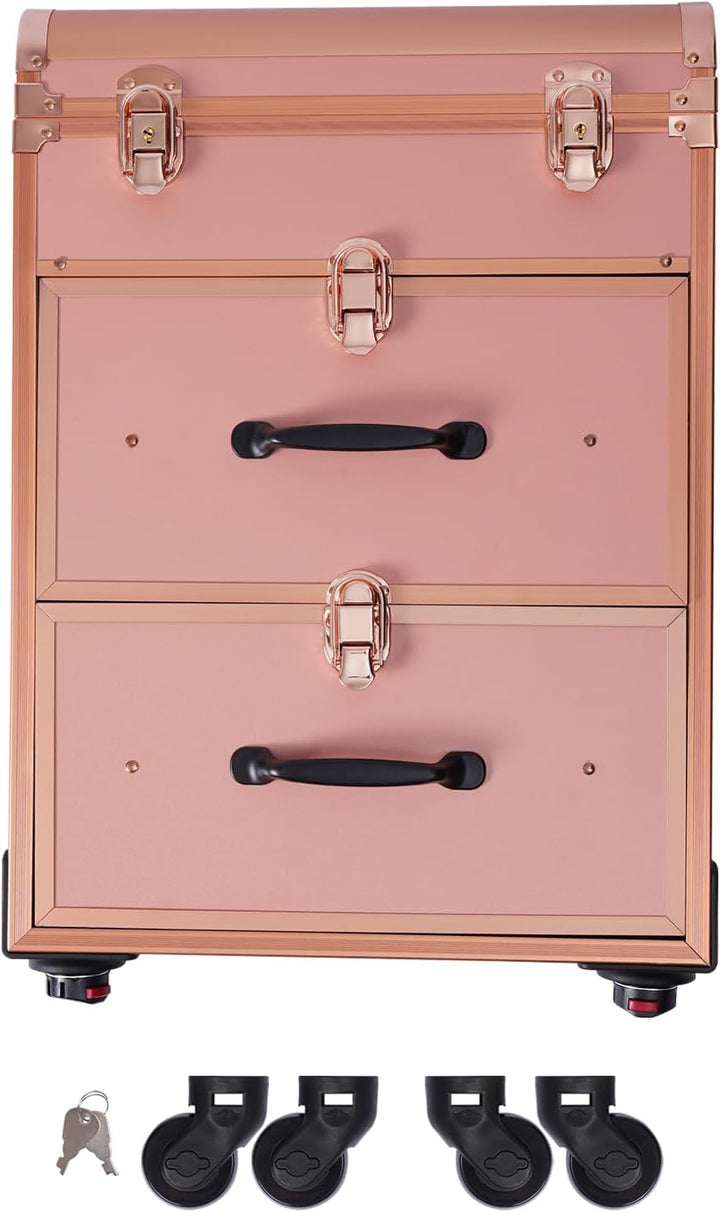 Kosmetikkoffer Trolley, Professionell Make Up Koffer mit Schublade und mit Rollen, Abschliessbar Sch