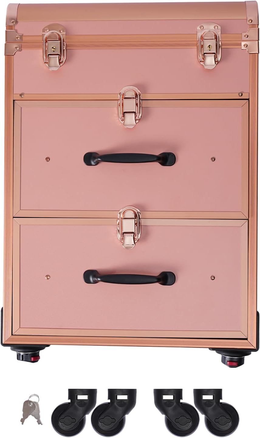 Kosmetikkoffer Trolley, Kosmetikkoffer Schminkkoffer mit 4 Rollen, Abschliessbar Friseurkoffer Rollk