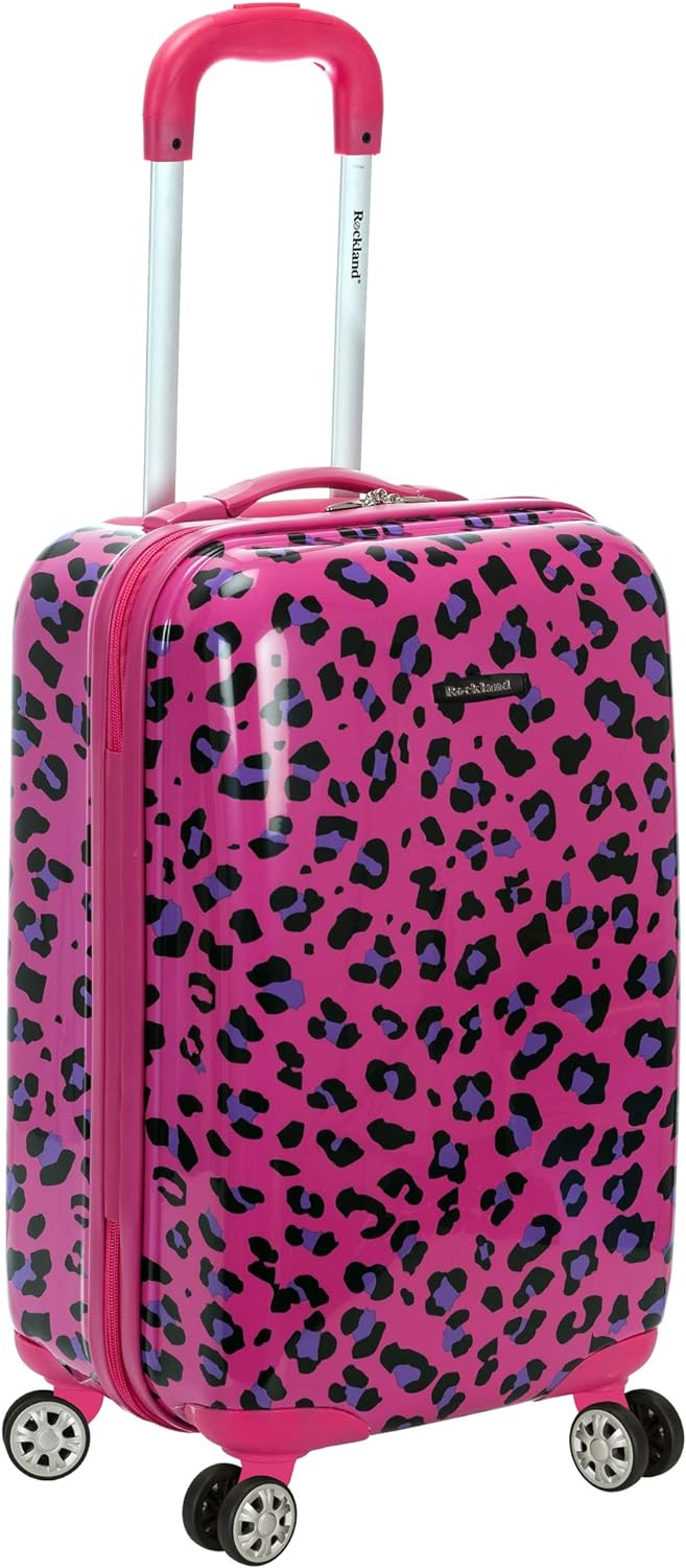 Rockland Safari Hartschalen-Trolley, Magenta Leopard, Carry-On 20-Inch, Safari Hardside Spinner Whee