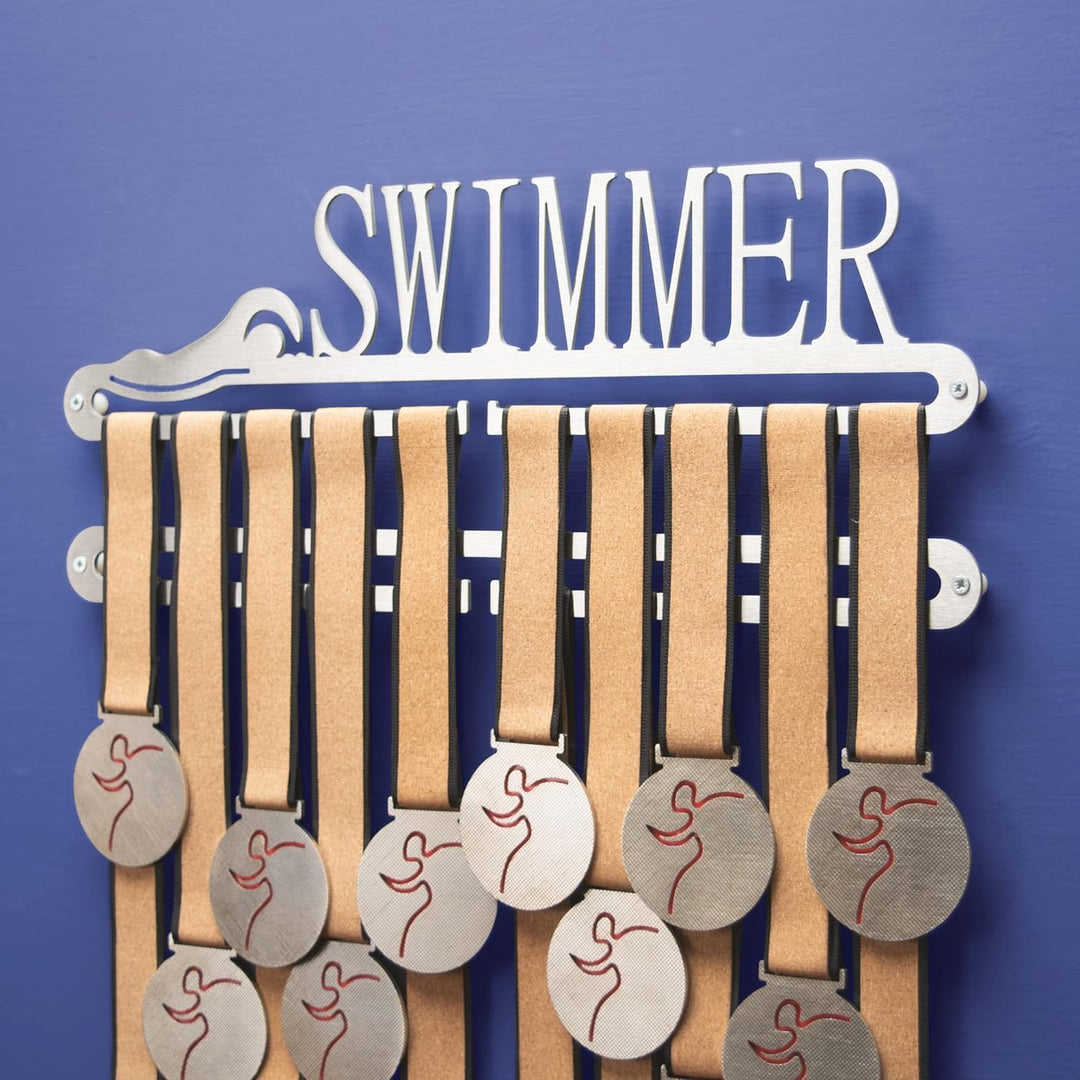 Qthrone Schwimmen Medaillenaufhänger - Swimming Medaillen Display Gebürsteter Edelstahl - Schwimmer