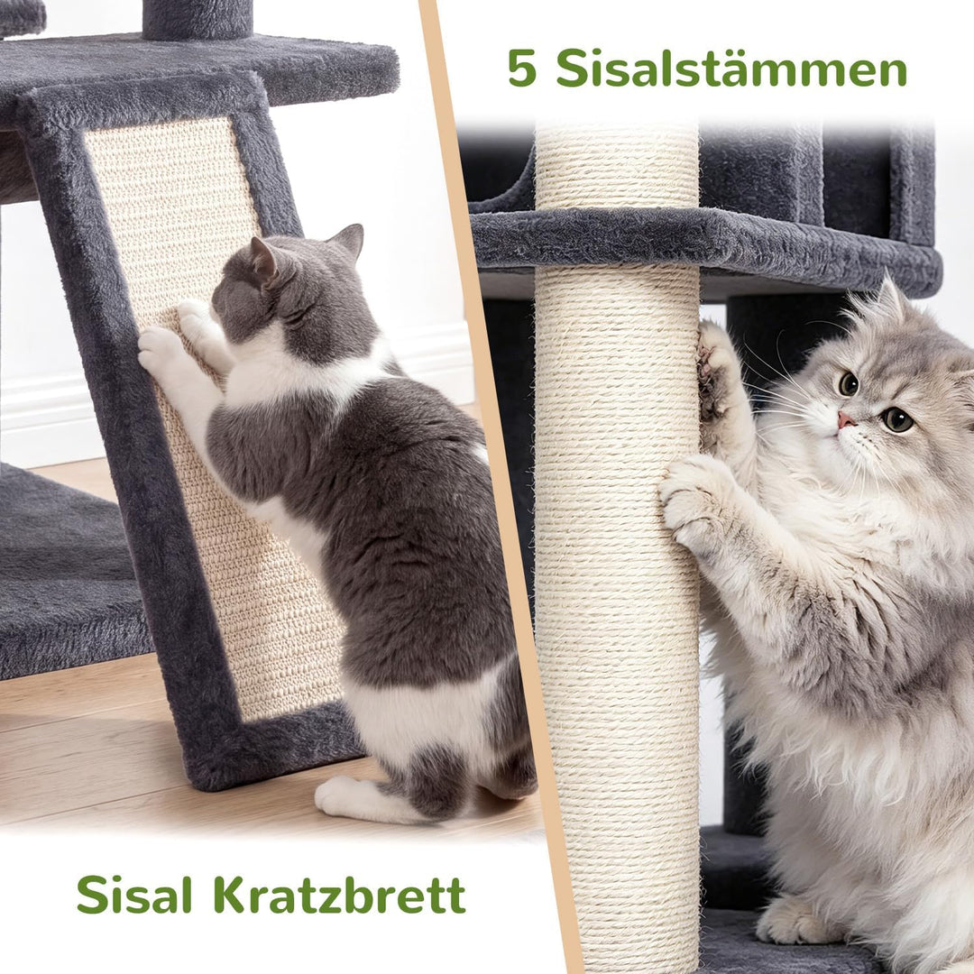 Globlazer Kratzbaum Stabil mit Extragross Loungebereich für 2/3 Katzen S56 | Katzenbaum 143cm Platz