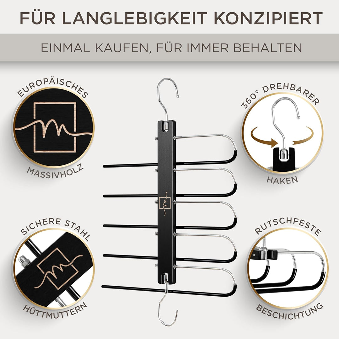 MORALVE Hosenbügel platzsparend – Premium Kleiderbügel aus europäischem Buchenholz für Hosen, Jeans